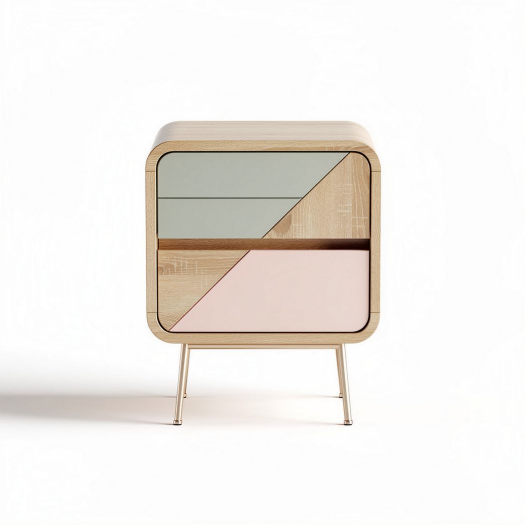 Wooden bedside table with three drawers in pastel colors 50 x 40 x 60cm