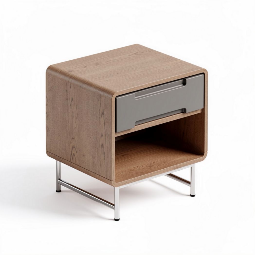 Wooden nightstand with one drawer and open shelf in natural finish 45 x 45 x 50cm