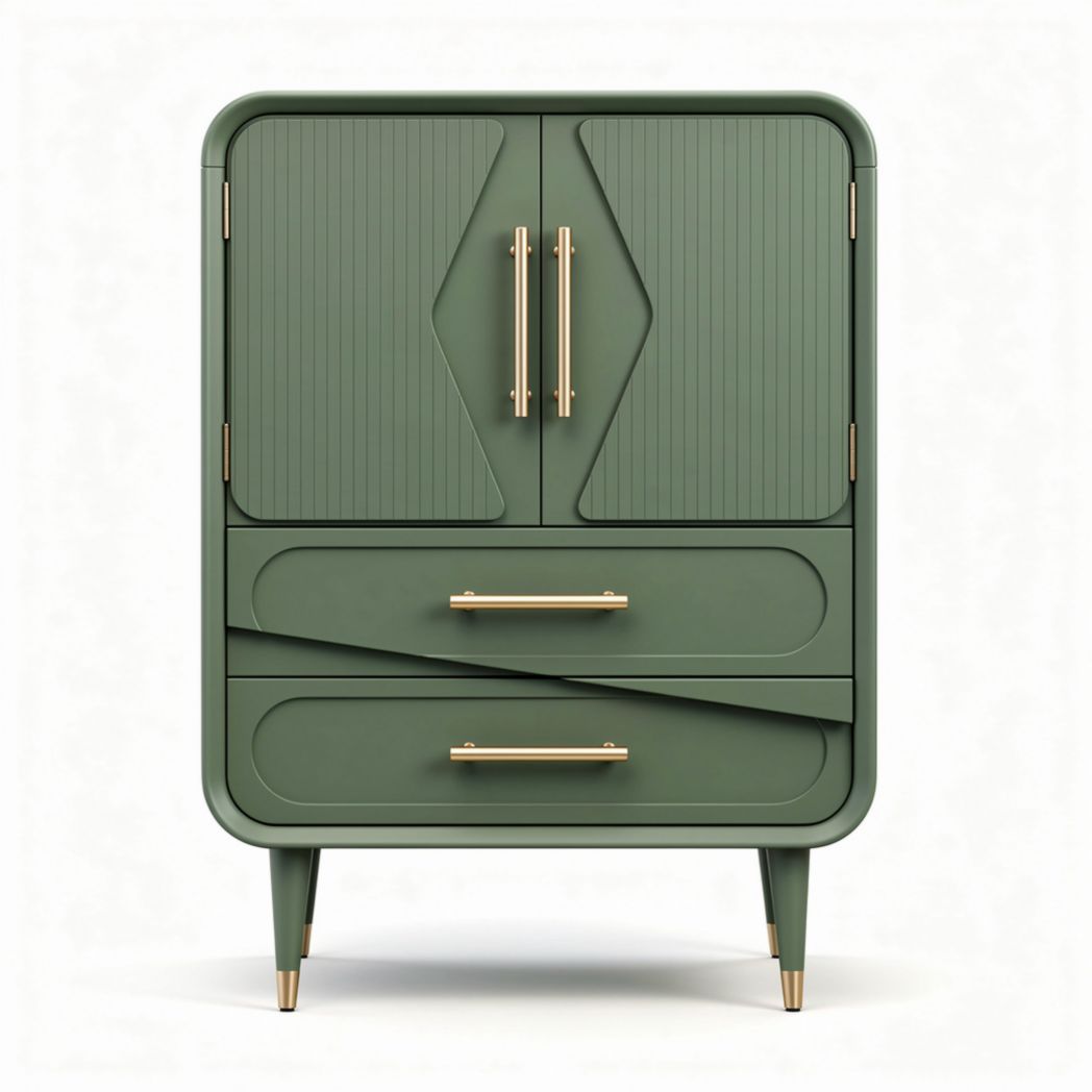 Green wooden storage cabinet with two doors and two drawers 80 x 40 x 110cm