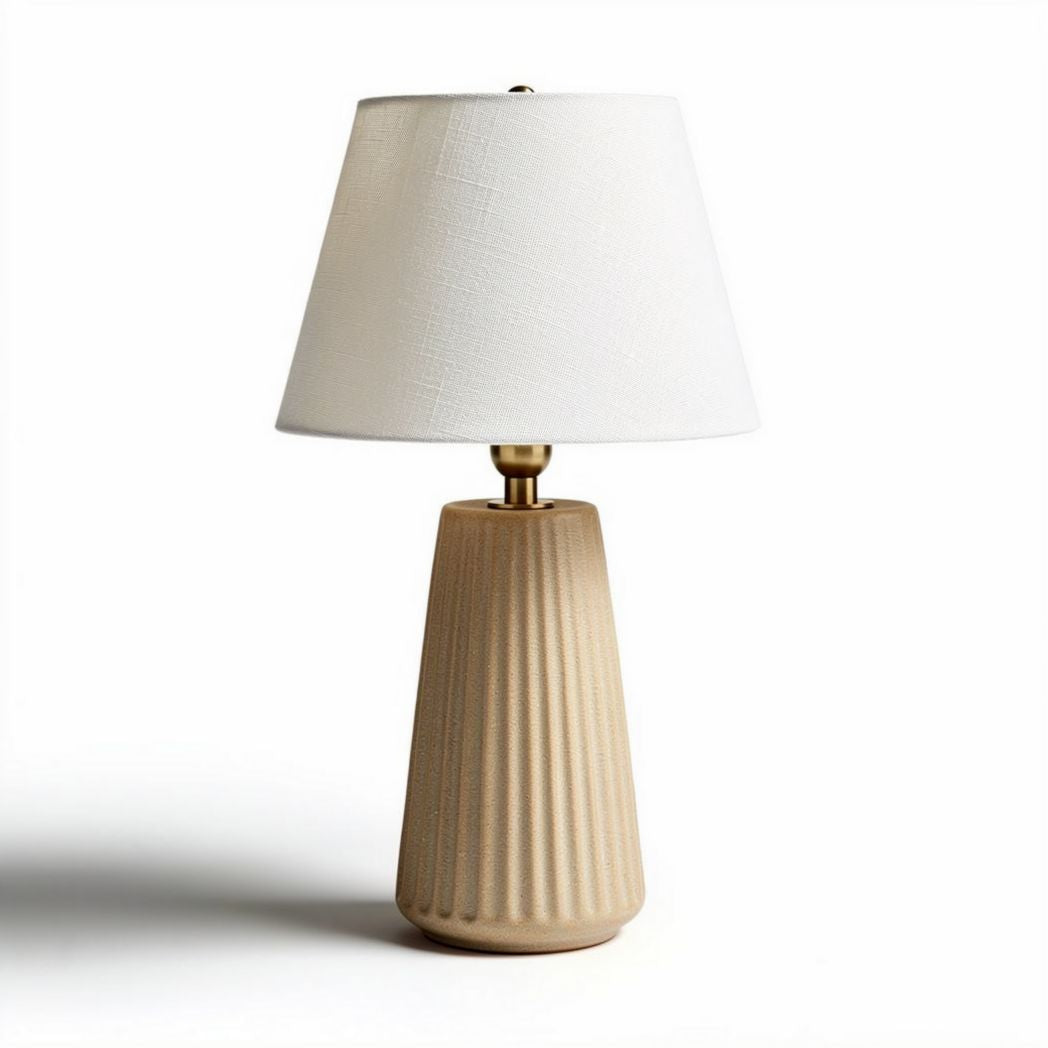 Table lamp with beige ceramic base and white fabric shade 30 x 30 x 50cm
