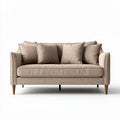 Two-seater sofa in light brown fabric with four decorative pillows 180 x 90 x 80cm