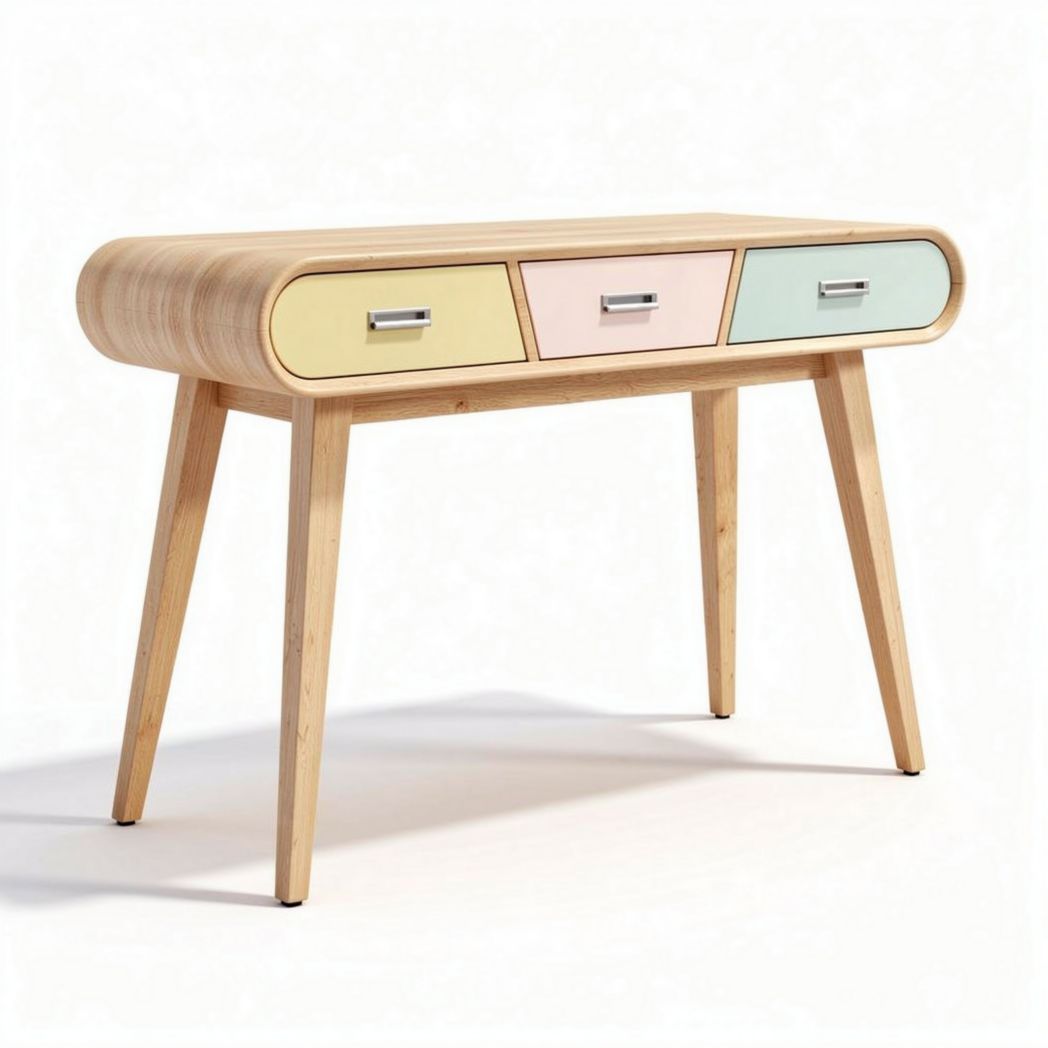 Wooden console table with three drawers in pastel colors 120 x 40 x 75cm