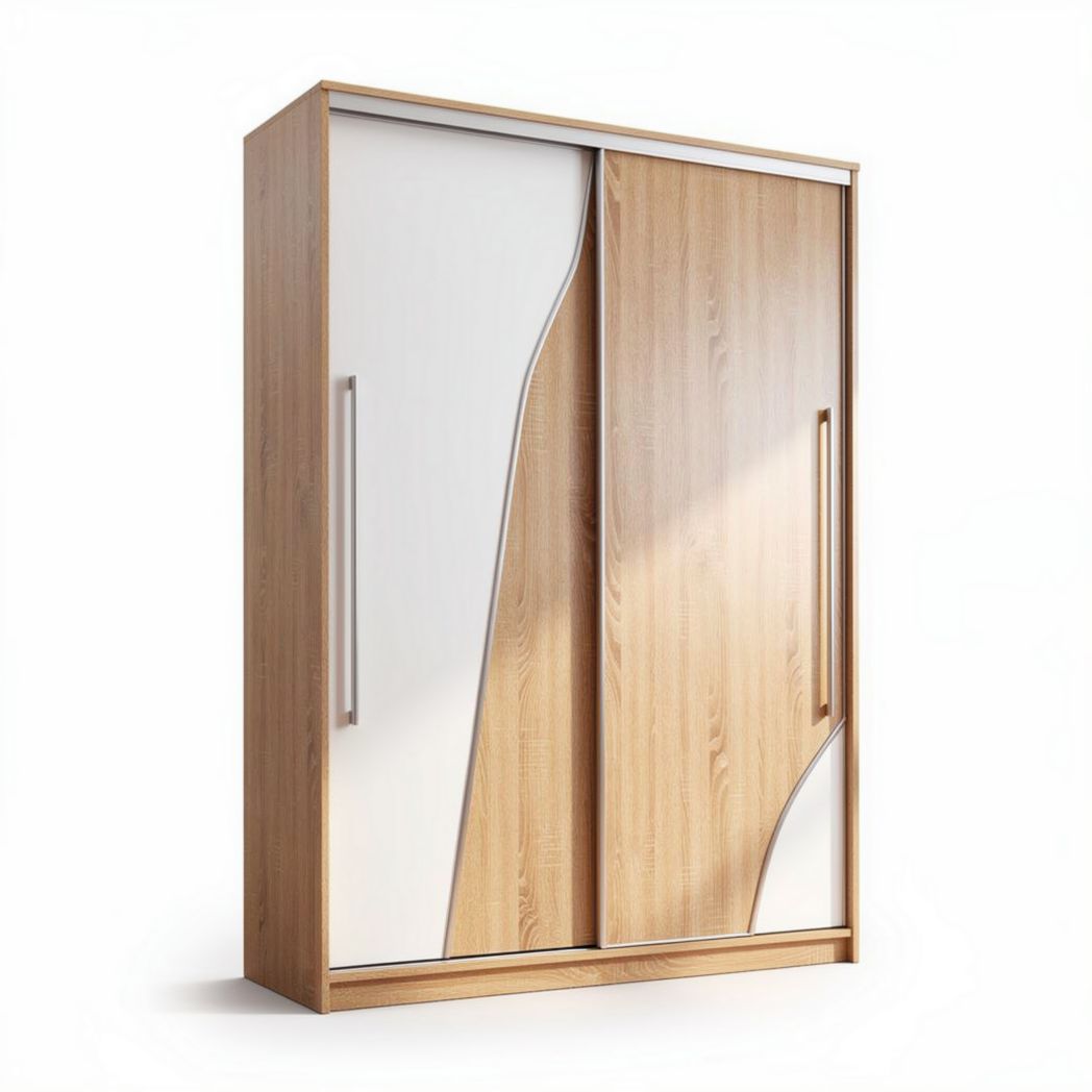 Sliding door wardrobe with wooden finish and mirrored panel 100 x 60 x 200cm