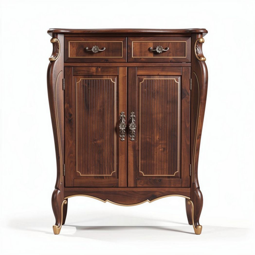 Wooden cabinet with two drawers and double doors in dark brown finish 60 x 40 x 80cm